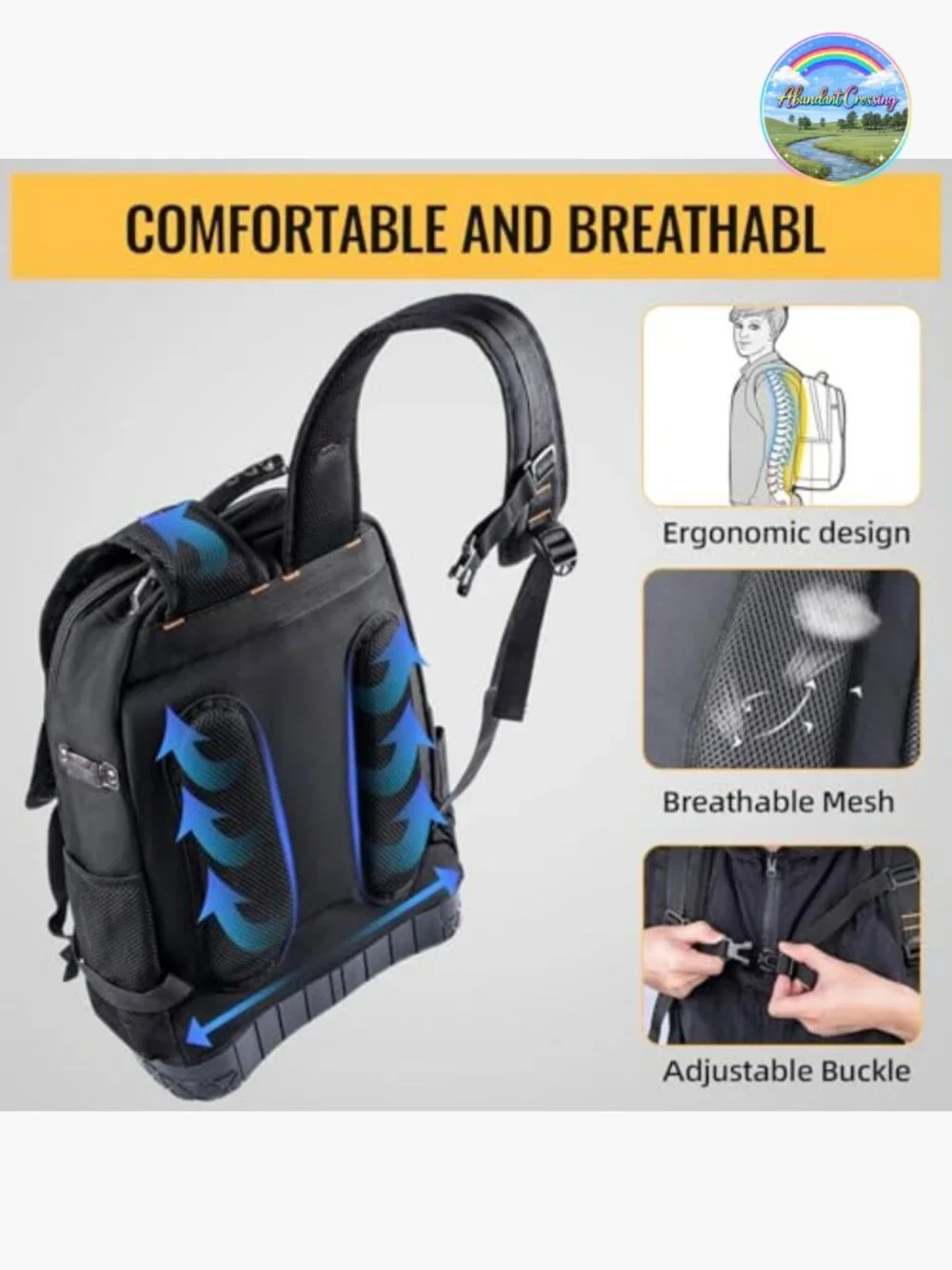 Heavy Duty Tool Backpack, Waterproof Oxford Fabric with Plastic Base, 44